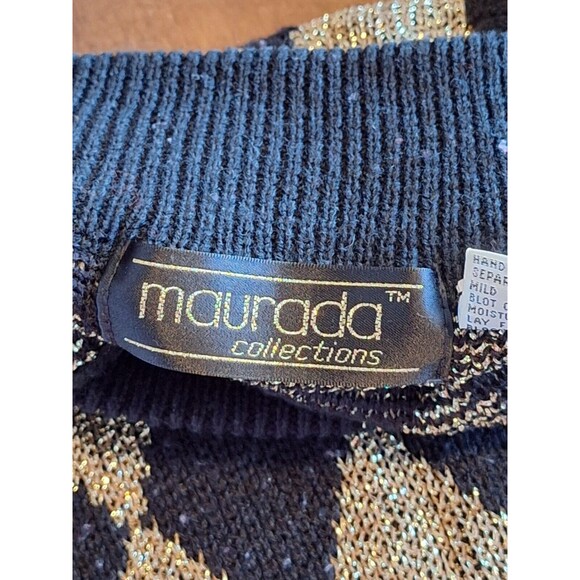 VTG Pullover Sweater Metallic Gold/Black Diamond Pattern Maurada Collections XL - Picture 6 of 14